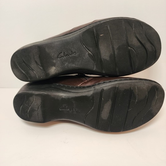Clarks Women's Brown Leather Slip On Side Zip Wedge Comfort Shoes Size 7.5 - Picture 8 of 10